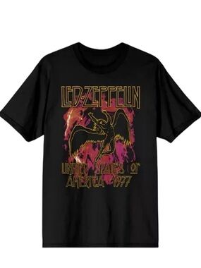LED ZEPPELIN 1977 United States Tour Icarus Black Graphic T-Shirt Size Large